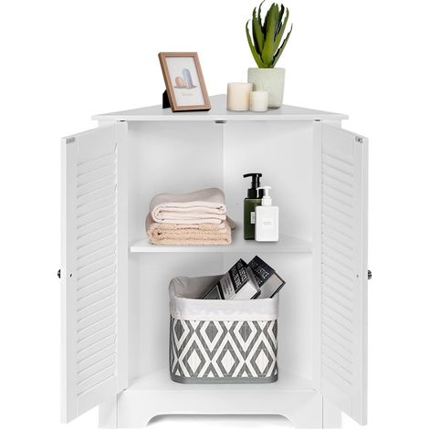 GOPLUS Meuble de Rangment, Armoire de Salle de Bain, Placard Triangulaire 2 Portes avec 3 Etageres Reglables, Style Moderne pour Entree, Salon, Cuisine, Chambre, 63 x 32 x 81,5 cm (Blanc) (1/5)