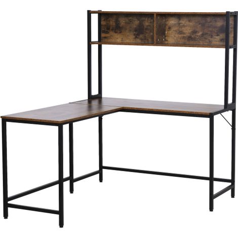 Industrial L-Shaped Desk with Bookshelf,Corner Computer Table for Home Office,Bedroom,or Study Room,140x125cm,Brown