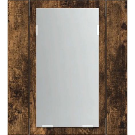 Armoire à miroir LED murale moderne salle de bain 40 x 12 x 45 cm espace de rangement élégant en bois chêne fumé (1/5)