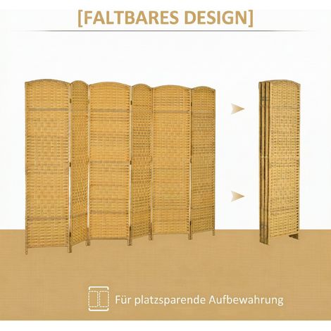 Séparateur de pièce pliable en 6 panneaux, motif tressé, pin bois naturel (1/5)