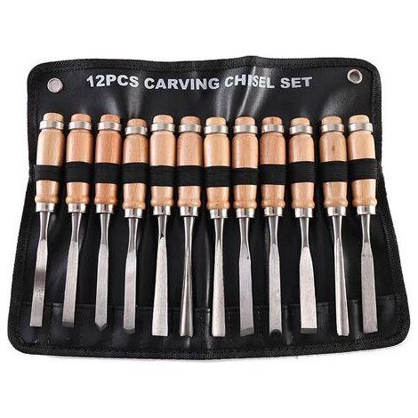 Kit de sculpture sur bois professionnel, 12 ciseaux à bois tranchants avec étui de transport, pour débutants (1/5)