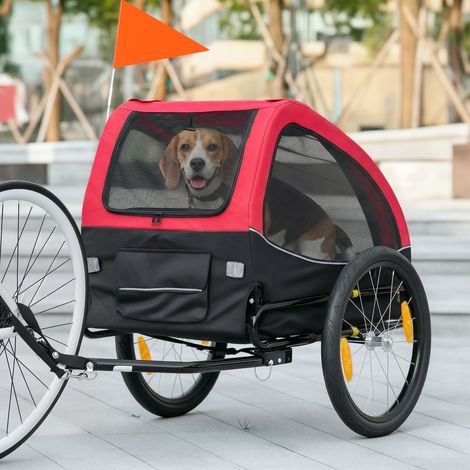 Remolque plegable para perros con reflectores, ventana de malla, ruedas, puerta y bandera de seguridad para perros de hasta 20 kg, 138x70x89 cm, rojo.