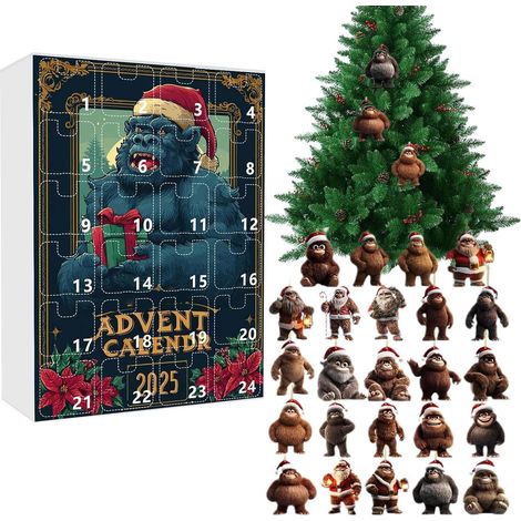 Calendrier De L'Avent 2025 Ornements Noël Décorations 2D Acrylique Singe Décompte Avent 24 Jours Charme Singe Pour Adultes Cadeaux De Fête Arbre De Noël Rétroviseur Voiture Mur (1/5)
