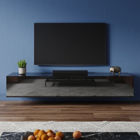 ELEGANT Modern TV Stand with Drawer Wall-Mounted/Floor Standing Separate Storage Compartment Suitable for Living Room and Bedroom, Black 1000x400x300mm