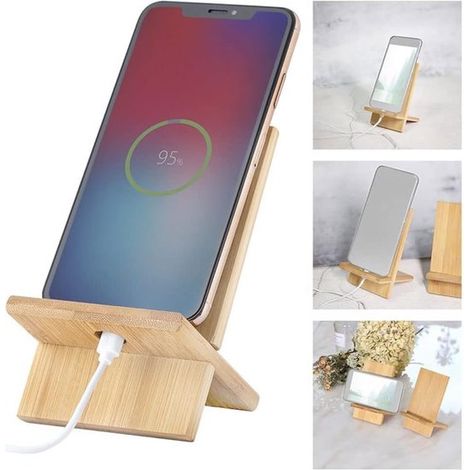 Tavolino in bambù con foro di ricarica,supporto per laptop,cellulare e tablet in legno. Adatto per iPhone,tablet e tutti i telefoni cellulari (1/2)