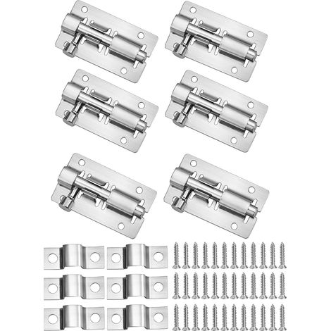 Lot de 4 verrous de porte en acier inoxydable avec 24 vis - Verrou coulissant pour porte de jardin, salle de bain, abri de jardin, toilettes, loquet (3 pouces) (1/5)