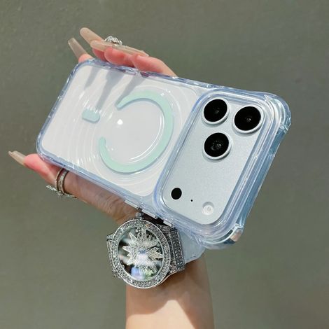 (Vert, iPhone 17) Coque magnétique MagSafe à motif ondulé, transparente, avec coussin d'air pour une protection optimale.