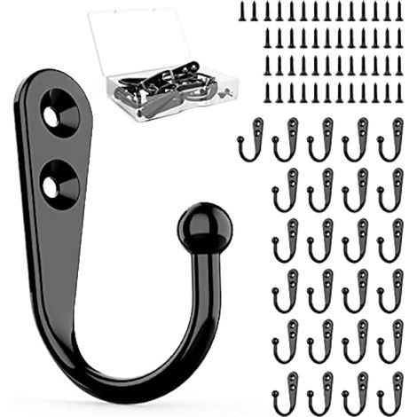 Lot de 25 crochets muraux noirs avec 50 vis pour accrocher chapeau, serviette, clé, peignoir, manteaux, écharpes, sacs, casquettes, tasses à café, tasses (1/5)