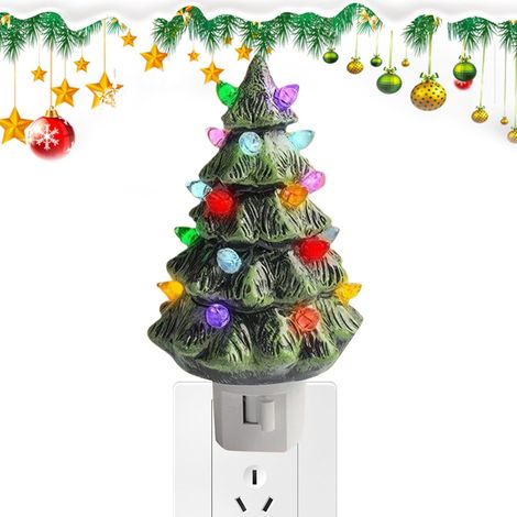 Lampe De Noël En Forme De Sapin - Figurine Festive En Résine Vintage - (1/5)