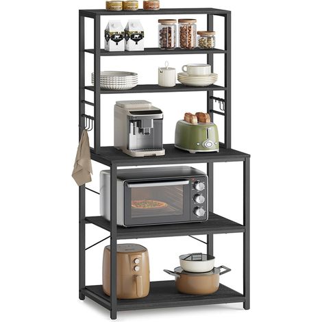 Scaffale da cucina con ripiani portaoggetti 6 ganci struttura in metallo per utensili forno a microonde stile industriale 80 x 40 x 167 cm grigio 120005648