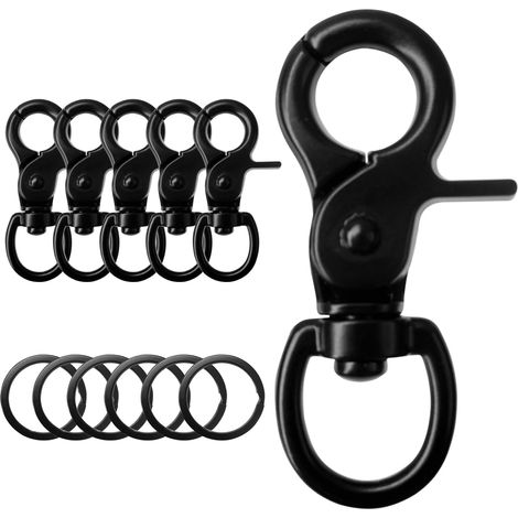 6 Pièces Mousqueton Pivotants Noir avec 6 Porte Clé,Keychain Crochet en Alliage de zinc pour Connecteur du Chaîne de Chien Crochet (1/5)