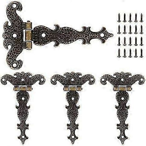 4 charnières en T 6,9 x 11,3 cm, quincaillerie robuste pour porte de grange en bronze antique avec vis (1/4)