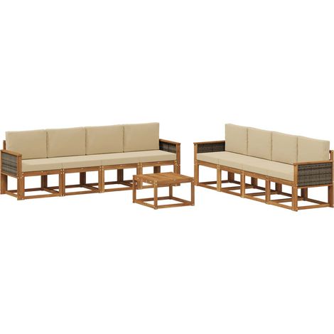 Outdoor Sofa Set 7 pcs Natural Solid Acacia Wood and Polyester vidaXL (1/5)