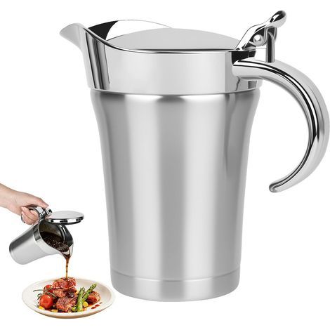 Salsiera termica in acciaio inox - 750 ml - Doppia parete isolante - Beccuccio antigoccia - Ideale per la casa, cene, ristoranti e occasioni speciali - Elegante - Argento (1/5)