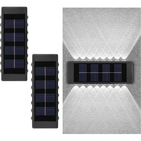 2x Spot Solaire Murale - 16 LED, Murale, Lumière blanche,Double Projection Haut/Bas, Auto-On/Off, Pour Escaliers/Paysagisme (1/5)
