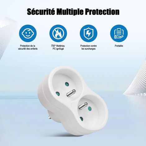 Multipresa a 2 prese per montaggio a parete, prese di corrente con sicurezza integrata per bambini, ideale per camera da letto, ufficio, casa, 16 A, 230 V, bianco (1/4)
