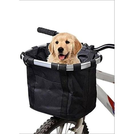 Panier De Vélo - Sacoche Pour Chien - 2 En 1 Détachable Pliable À Suspendre Au Guidon - Charge Max 5 Kg - Noir (1/5)