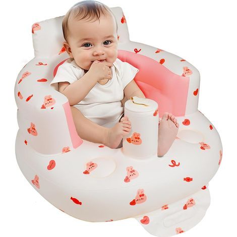 Chaise haute gonflable pour bébés dès 3 mois - Siège portable et chaise d'éveil - Motif lapin (1/5)