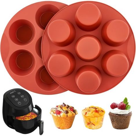 2 teiliges Silikon Muffinblech Backform Silikon Backblech Kuchenform Brotbackform für Heißluftfritteusen Antihaft Backform für 7 Mulden Backform (1/5)