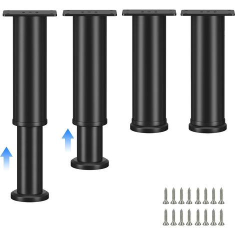 Pieds de Meuble, 4 Pièces Pieds de Meubles, 12-18 cm Hauteur Pied Reglable, Noir Pied Meuble Reglable avec Base Antidérapante et 16 Vis pour Canapé, Table, Lit (1/5)