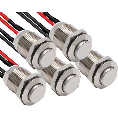 5Pcs 12mm Interrupteur à Bouton Poussoir à Verrouillage 12v,Boutons Poussoir Autobloquant,mini interrupteur,bouton poussoir rond,Acier Inoxydable bouton poussoir etanche(Haute Tête) (1/5)