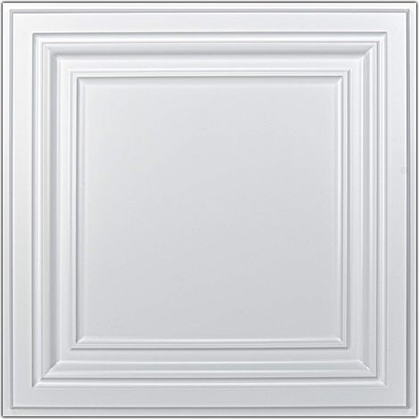 Lot de 12 Dalles Dalles de Plafond en PVC, Panneaux Plafond Suspendu, 61 x 61 cm,4,5 m²,Blanc (1/5)