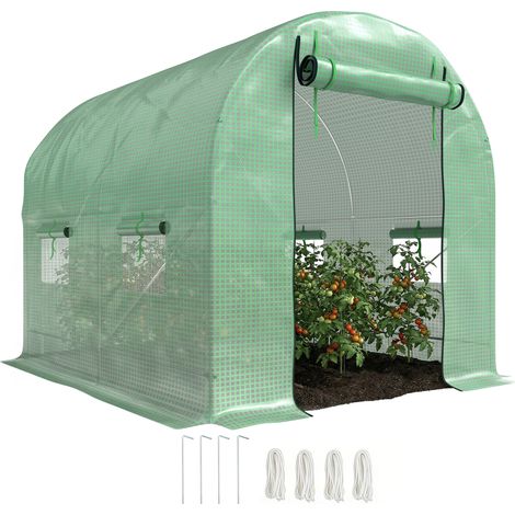 Walk-In Garden Polytunnel Greenhouse with Steel Frame, PE Cover, Roll-Up Door and 4 Windows, 2.5 x 2m, Green (1/5)