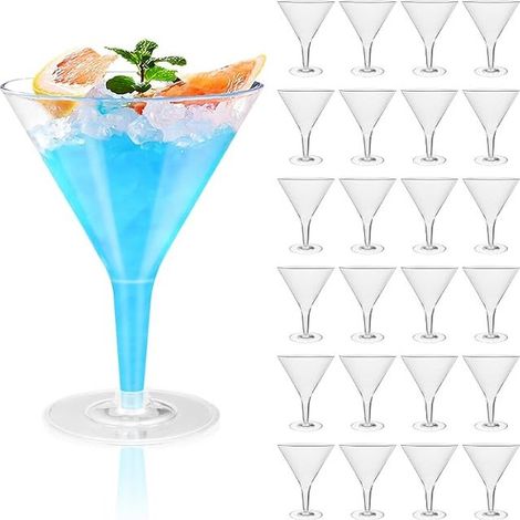 Plastic Martini Glasses - 200ml Reusable Clear Champagne Glasses with Stem, Dessert Glasses for Birthday, Party (1/5)
