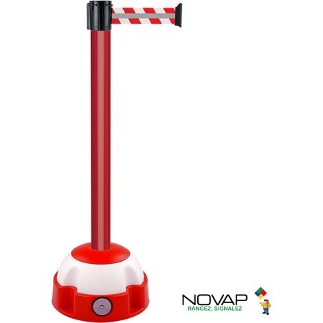 Poteau Alu Rouge laqué à sangle Rouge/Blanc hachuré Rétro 3m x 50mm sur socle Balise - 2010726 (1/2)