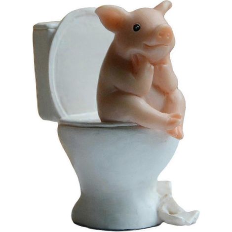 Miniaturfiguren Feengarten Schwein Harzstatue Dekorationskollektionen für Mikrolandschaften-Sit on Toilet (1/5)