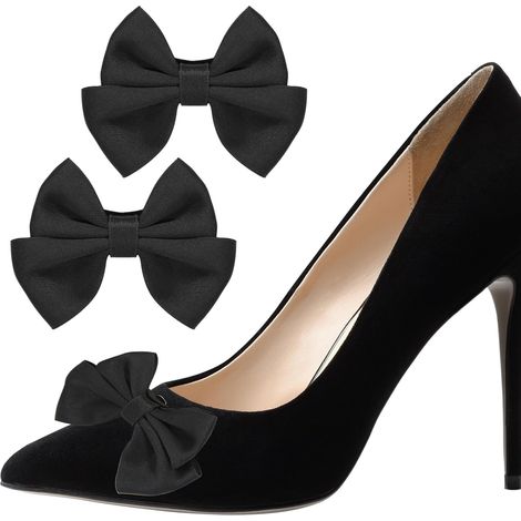 Set of 2 detachable black shoe clips with bow, decorative accessories for wedding shoes and other special occasions, suitable for women's shoes (1/5)