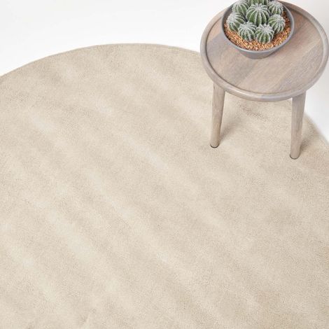 HOMESCAPES Hand Tufted Plain Cotton Cream Large Round Rug, 70 cm Diameter