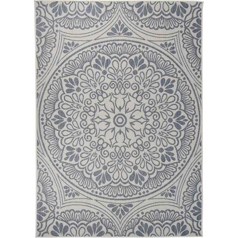 Tapis d'extérieur à tissage plat en polypropylène bleu à motif pour terrasse et balcon 140 x 200 cm - PANGIVO (1/5)