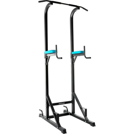 Stazione fitness. Stazione multifunzionale di allenamento con i pesi. Stazione per trazioni e tuffi. Imbottitura e prese antiscivolo. Altezza regolabile. Peso massimo di 120 kg.