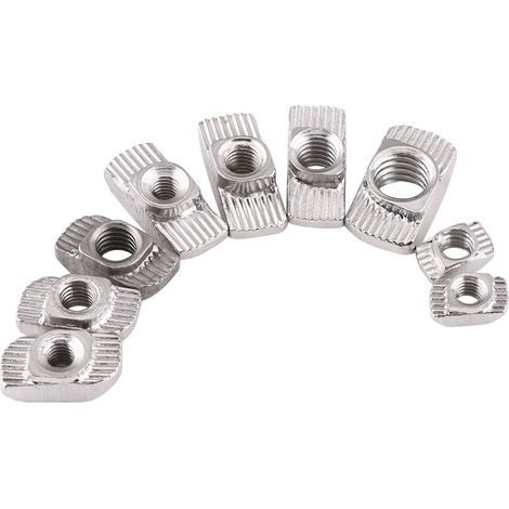 Écrou marteau à tête en T pour profilé aluminium, acier au carbone nickelé, fixation (EU20 M5x10x6) (1/5)