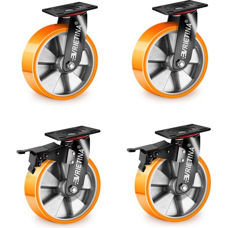 4 Stück 125mm Schwerlastrollen mit Bremse inkl. 2 Lenkrollen mit Feststeller, 2 Lenkrollen, 360° Drehbar Industrierollen Schwerlast für Forschungslabore, Industrielle Anlagen, Traglast 1200 kg