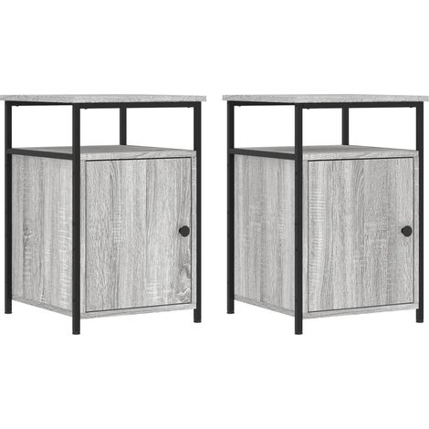 Set 2 comodini con vano con anta 40 x 42 x 60 cm in legno ingegnerizzato grigio e ferro DEC035734