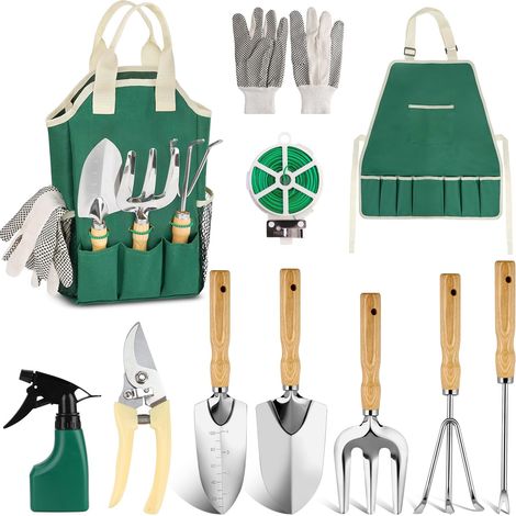 Ensemble de 11 outils et accessoires de jardin, outil de jardin avec manche en bois antidérapant, kit cadeau d'outils de jardin (1/5)