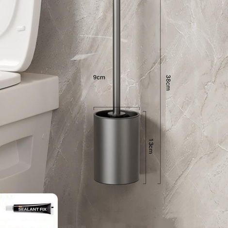 Brosse WC Inox Sans Angle Mort, Kit Nettoyage Toilette, Support Mural sans Perçage pour Salle de Bain (1/5)
