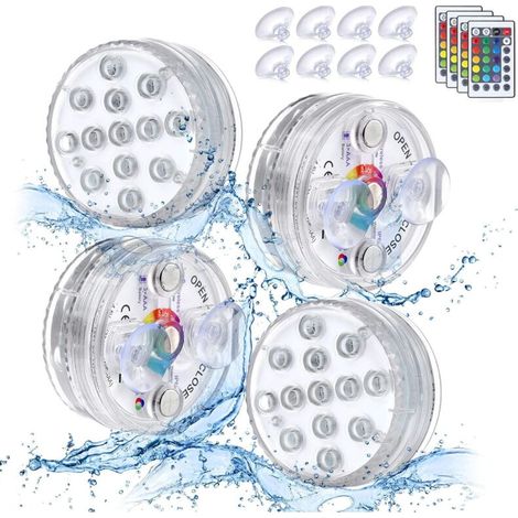 Unterwasser-LED-Leuchten, wasserdichte Beleuchtungslampen, 13 LED-Unterwasserleuchten mit Fernbedienung, ideal für Aquarien, Badewannen, Vasen, Schwimmbäder, Teiche (4 Stück)