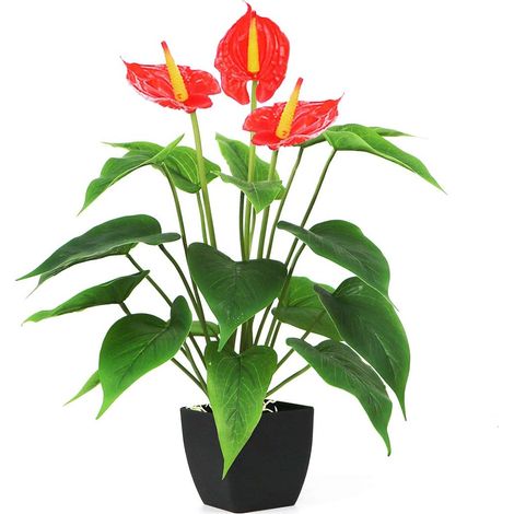 Artificial Plants Flowers, Real Touch Fake Calla Lily Plant Greenery Shrubs Silk Flower for Wedding Bridle Bouquet Indoor Outdoor Home Kitchen Office Table Decor (Red, 1Pcs/Black Pot)