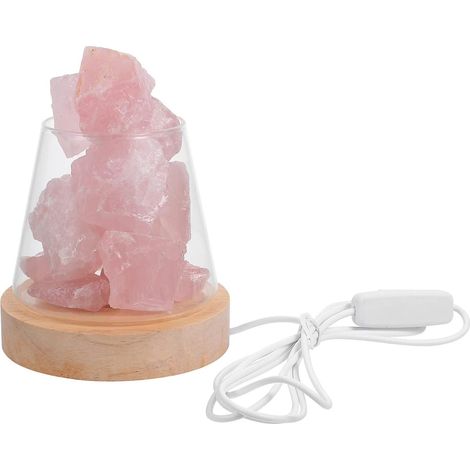 Lampe en quartz rose sur socle en bois, mini lampe décorative parfumée en cristal naturel, veilleuse sans huile essentielle (1/5)