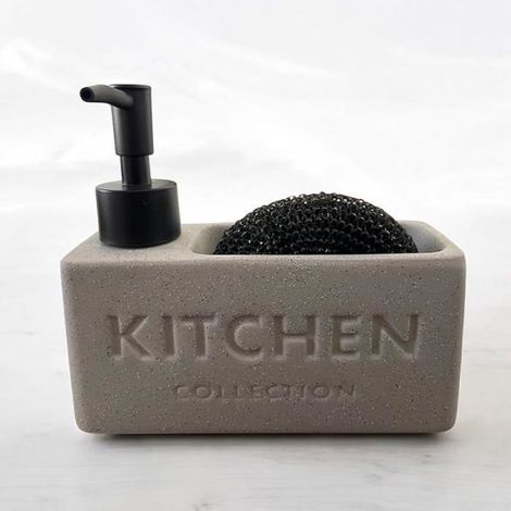 Distributeur De Savon - Céramique Mat - Porte-Éponge Intégré - Pour Cuisine Et Salle De Bain - 1 Pièce (1/5)