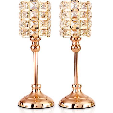 Bougeoirs en Cristal d'or 2 PCS Tea Light Cylindre en métal Chandelier Luxueux 35,5 cm de Hauteur Bougeoir Ornements pour centres de Table de Mariage de Salon de Noël (Grand) (1/5)