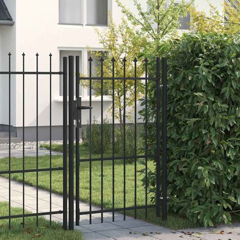 vidaXL Portail de clôture BOXTEL à une porte avec pointes supérieures, acier 1 x 1,5 m, noir (1/5)