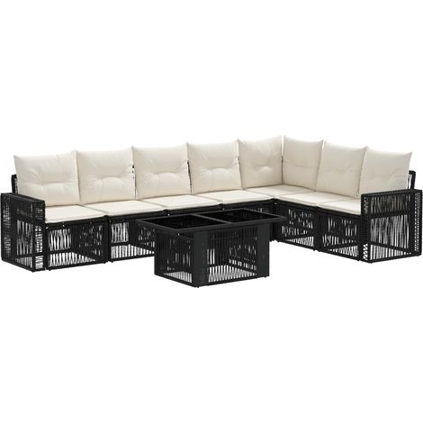 Conjunto de sofás de jardín 8 uds. Negro y Blanco Crema vidaXL (1/5)