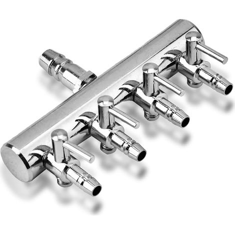 Luftverteiler-Durchflussregelventil, 4-Wege-Edelstahl-Verteiler für Aquarien mit Hebelpumpe und Regleranschluss (1/5)