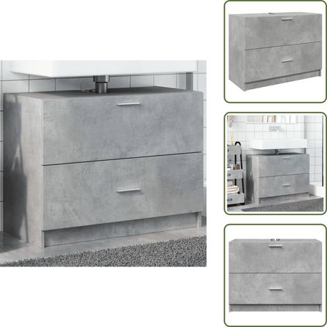 The Living Store Armoire d'évier gris béton 78x37x59 cm Bois d'ingénierie - Meuble De Salle De Bain - Armoire De Lavabo - Rangement Salle De Bain - Évier Gris - Meuble Vasque