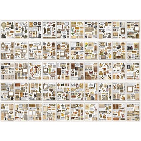 50 étiquettes vintage adhésives rétro couleur pleine série Lifebook pour carnets DIY albums photos couvertures cadeaux souvenirs anciens (1/5)