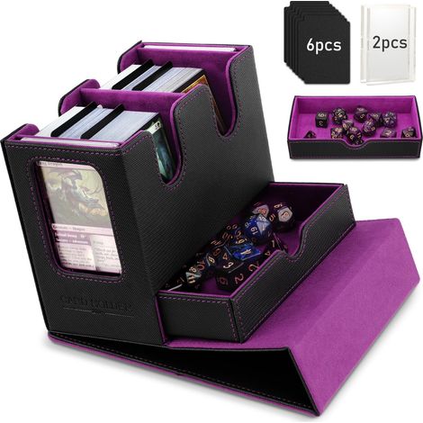 Boîte Deck Commander MTG pour Cartes TCG CCG Magic,Noir+Violet Présentoir Commander & Plateau À Dés, Convient À 400+ Cartes Non Protégées, Boîtier Magnétique En Cuir, 6 Séparateurs (1/5)